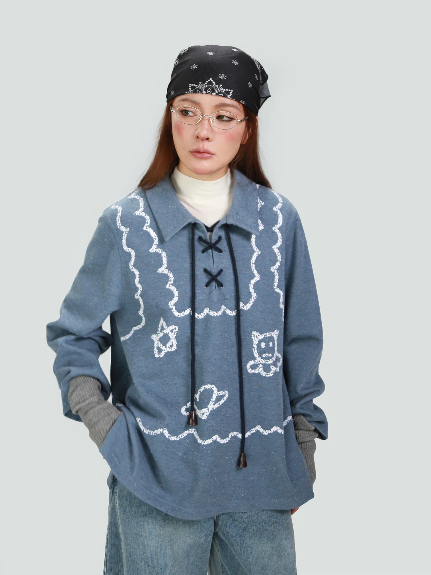 

Original Winter Comfortable Loose Ne Sweatirt Women's Cute fiti Fce-lined Belted Top Casual Sle Streetwear