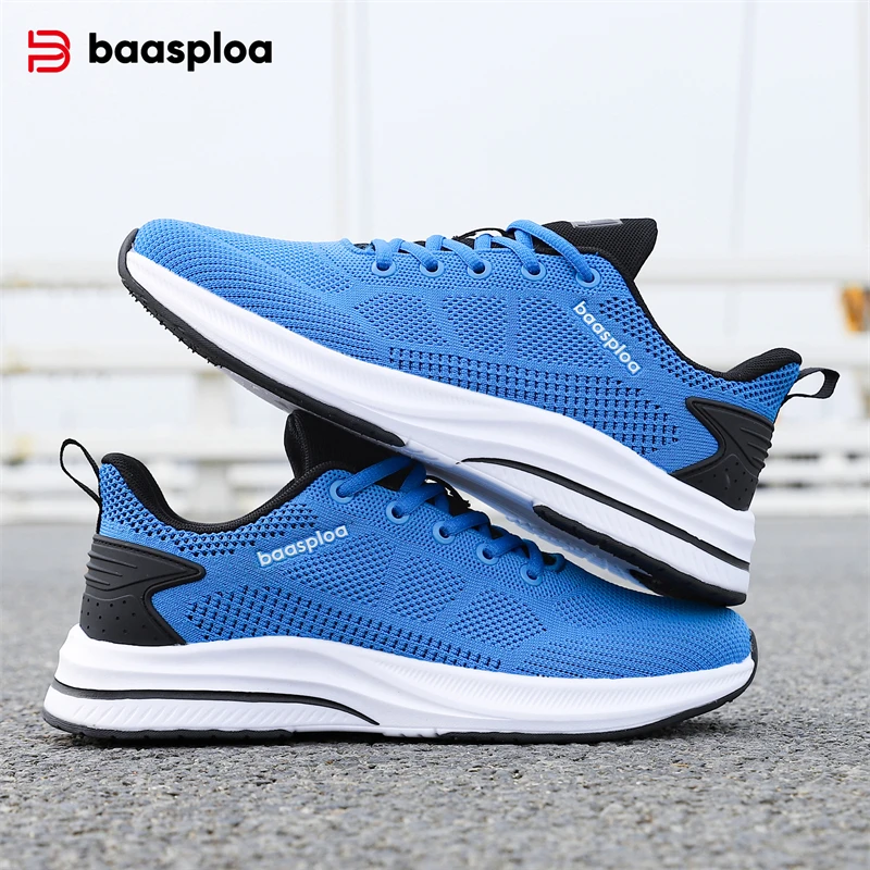 Baasploa Men Running Shoes New Mesh Breathable Casual Sneakers Male Lace-Up Comfort Lightweight Sport Shoes Non-Slip Outdoor