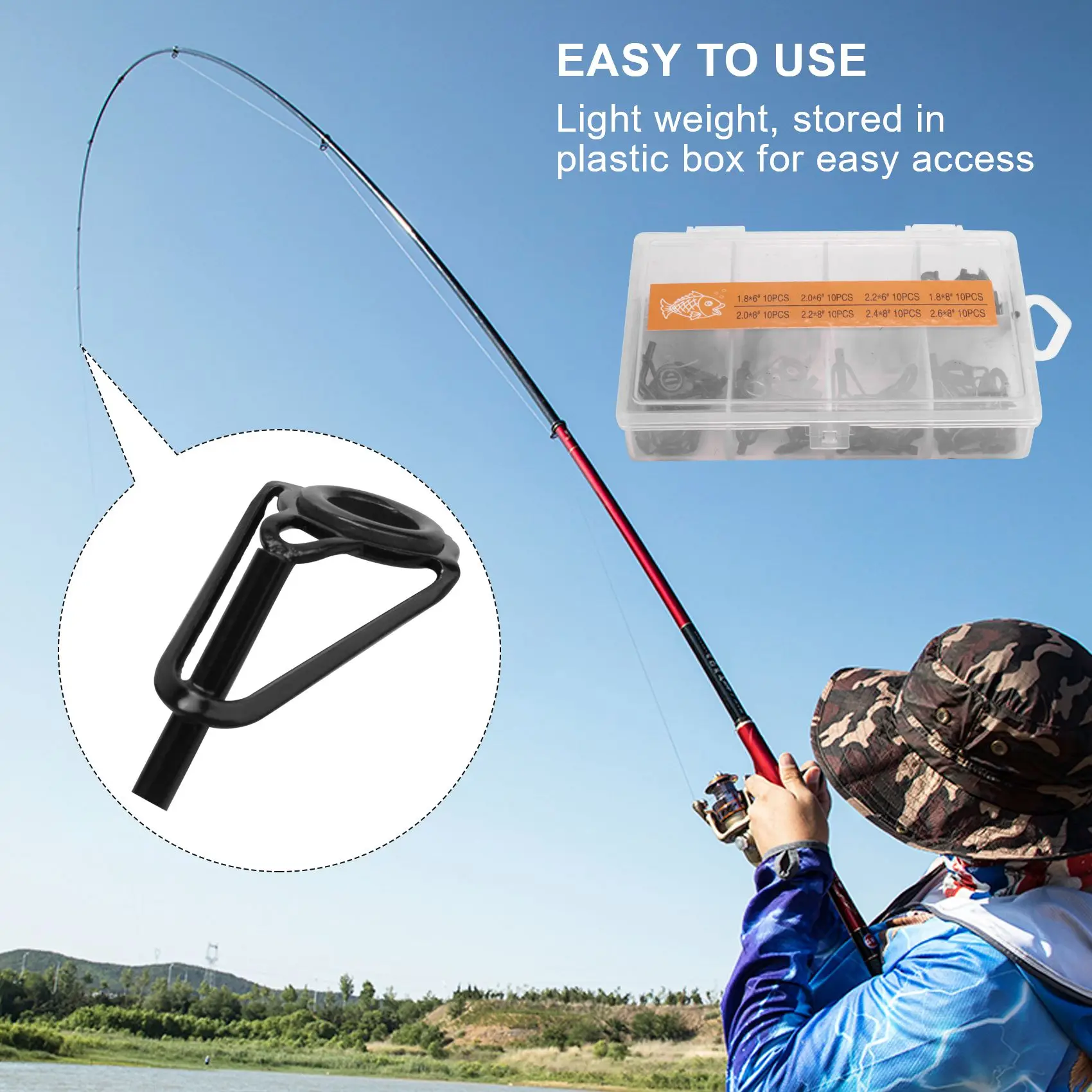 Carefree- 80 Pcs Fishing Rod Tip Repair Kit Stainless Steel Ceramic Ring Guide Tips Rod Guide Replacement Tip for Sea Fishing