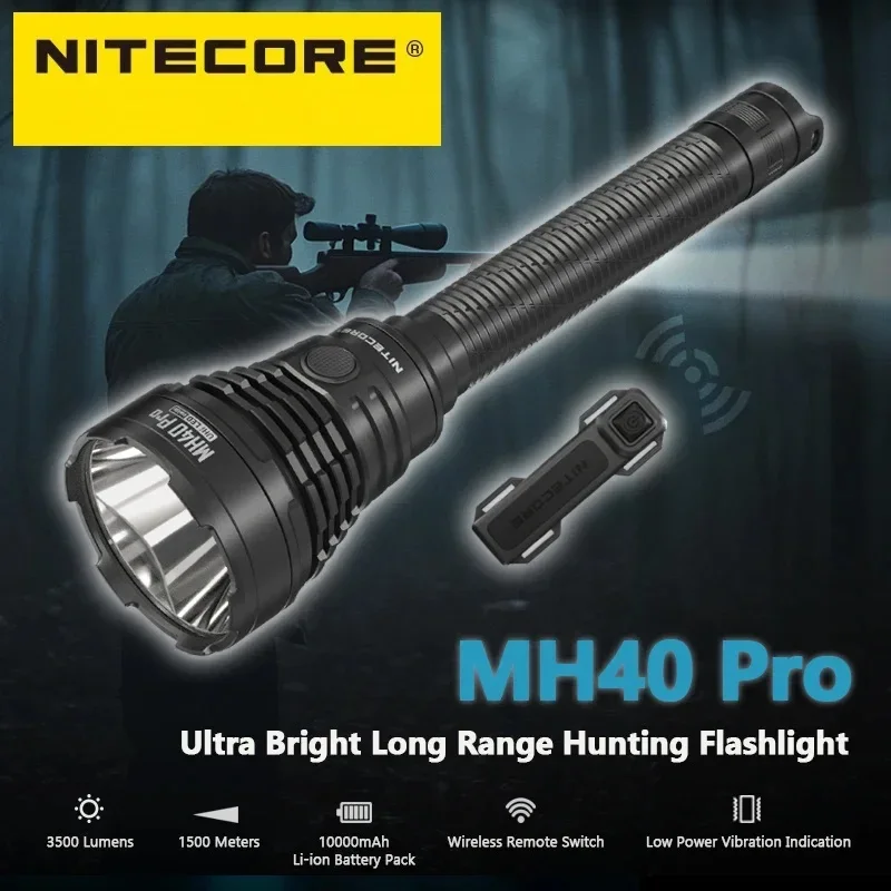 NITECORE MH40 wiederaufladbare Jagd-Taschenlampe NiteLab UHi 40 LED 3500LM kabellose Fernbedienung, Feuerzeug für Wandern, Camping, Suche