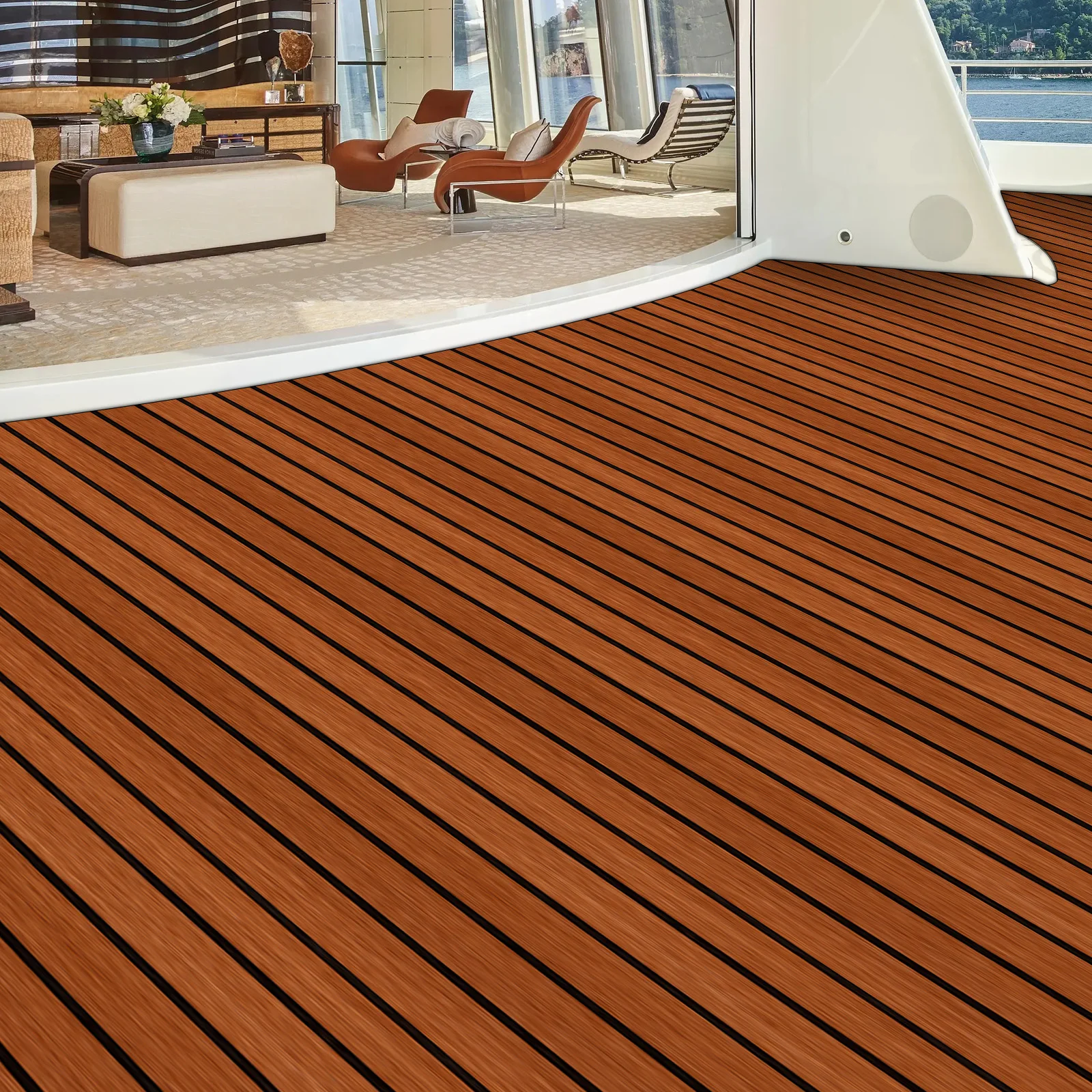 

240*60cm EVA Foam Boat Flooring Decking Sheet Faux Teak Marine Carpet Cooler Tops Seats Non-Slip Self Adhesive Flooring Material