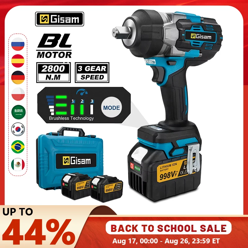 Gismo 2800N.M Torque Brushless Chave de impacto elétrica Chave de fenda de 1/2 polegada Chave sem fio Ferramenta elétrica para Makita 18V Bateria Pin