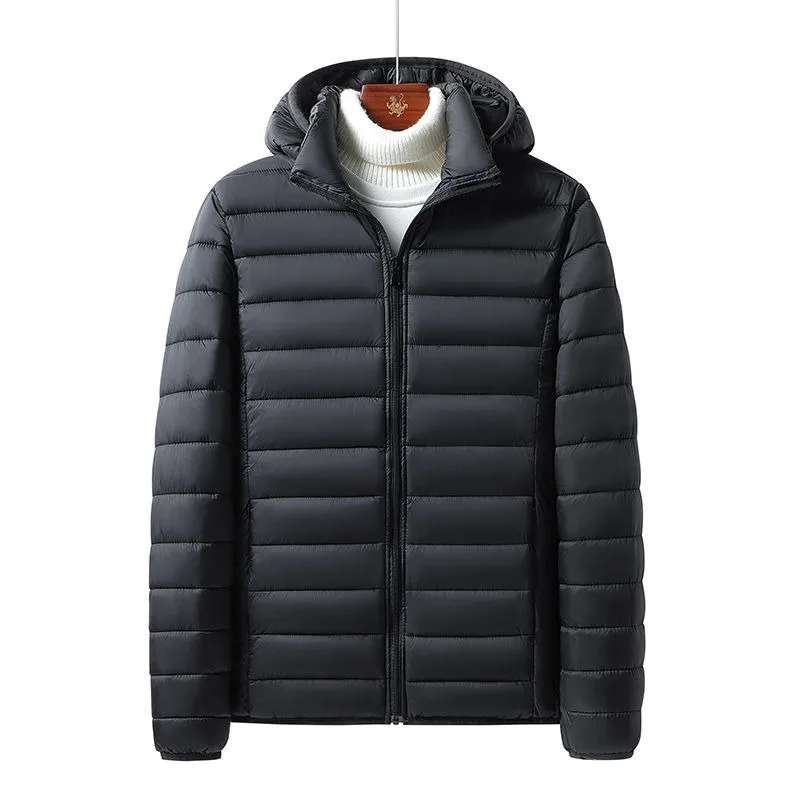 

Men's Lightweight down Cotton Jacket Thin Coat Storage Ribbed Design Casual Winter Outerwear Polyester Filling Zipper Closure