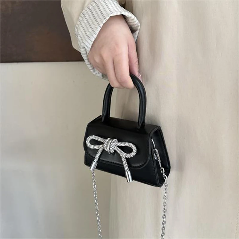 Bow Design Solid Color Mini Shoulder Bag PU Leather Flap Crossbody Bags for Women 2024 Fashion Female Chain Purse and Handbags