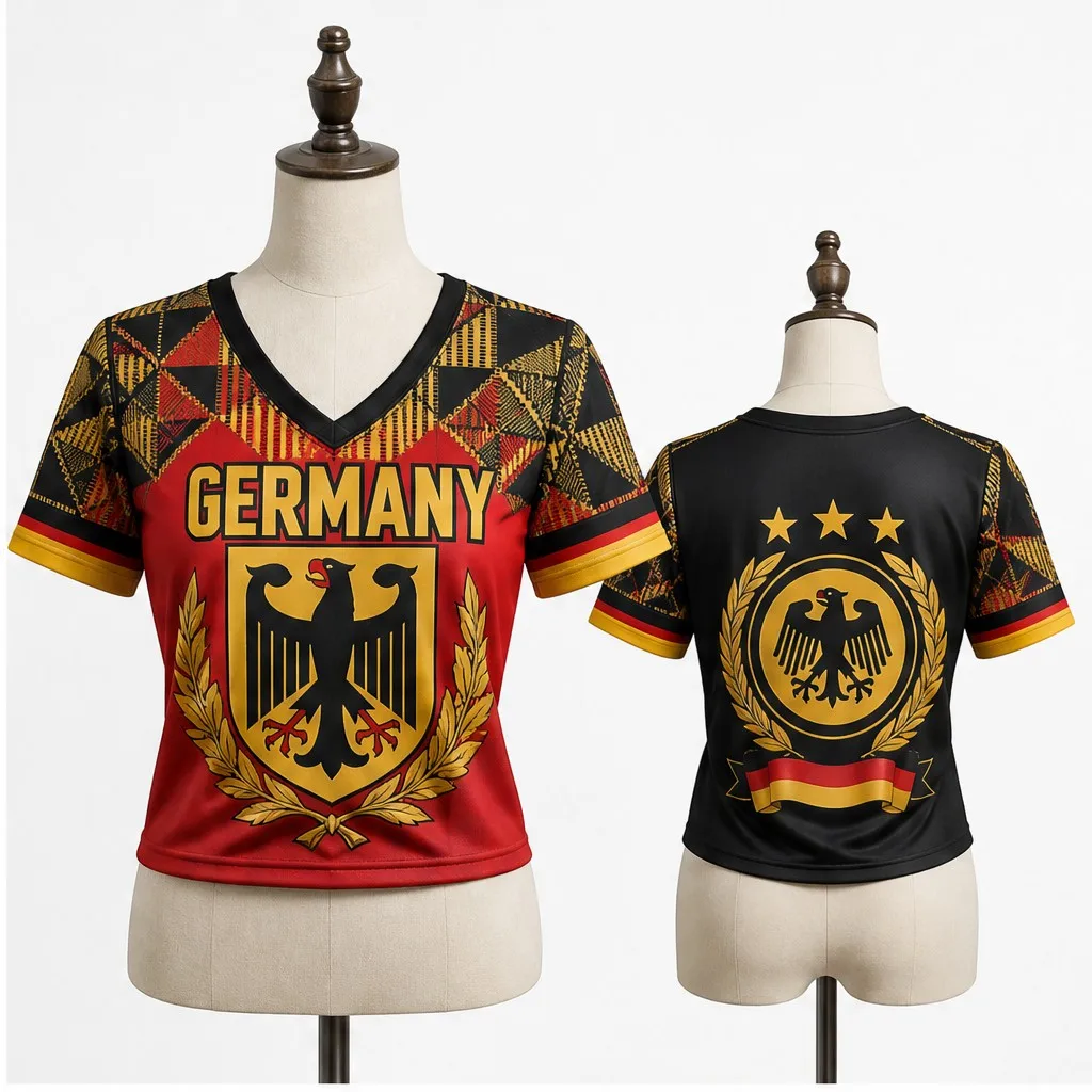 Womens Germany V Neck Short Sleeve Crop Top Eagle Crest Graphic Casual Summer Shirt for Street Travel Holiday and Everyday Looks