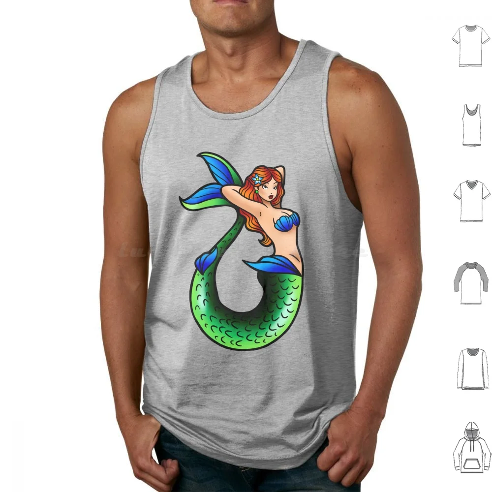 Sailor Jerry Inspired Mermaid Tattoo Flash Art Tank Tops Print Cotton Sailor Jerry Old School Tattoo Traditional Tattoo