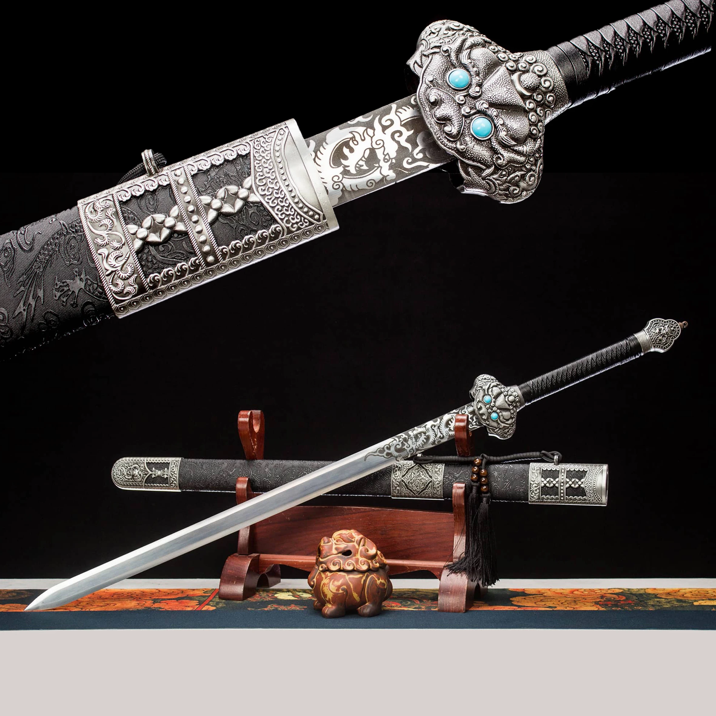 109 cm Medieval Chinese ancient Yongle sword Manganese steel battle ready real steel weapons Sharp Warrior katana