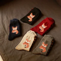 Chaussettes courtes rayées à imprimé renard pour femmes, chaussettes chaudes, drôle, aléatoire, automne, hiver, 1 paire