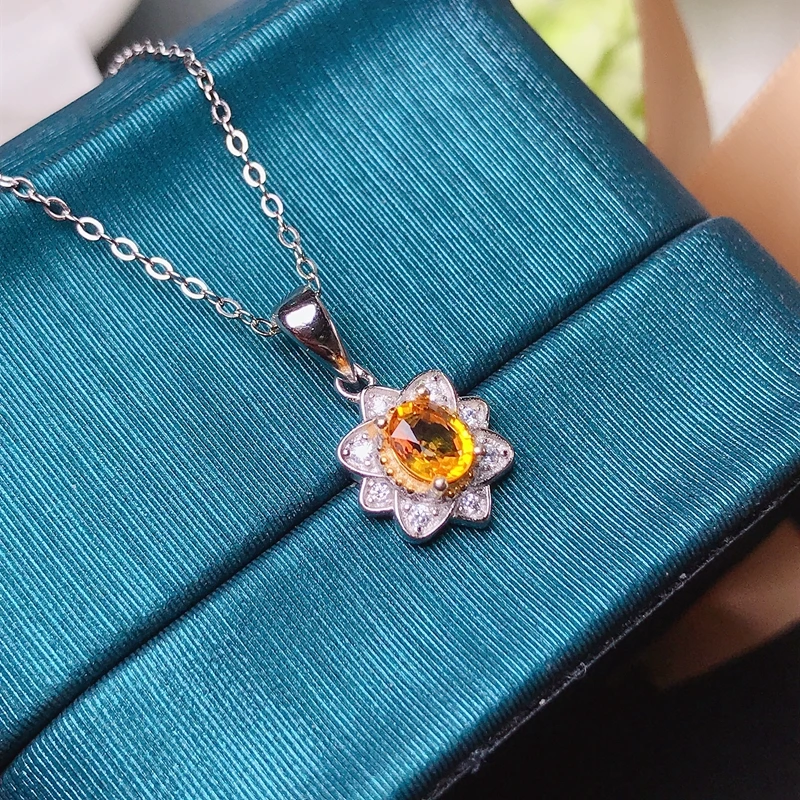 

100%Natural yellow Sapphire Necklace 925 silver fashionable style gift for ladies