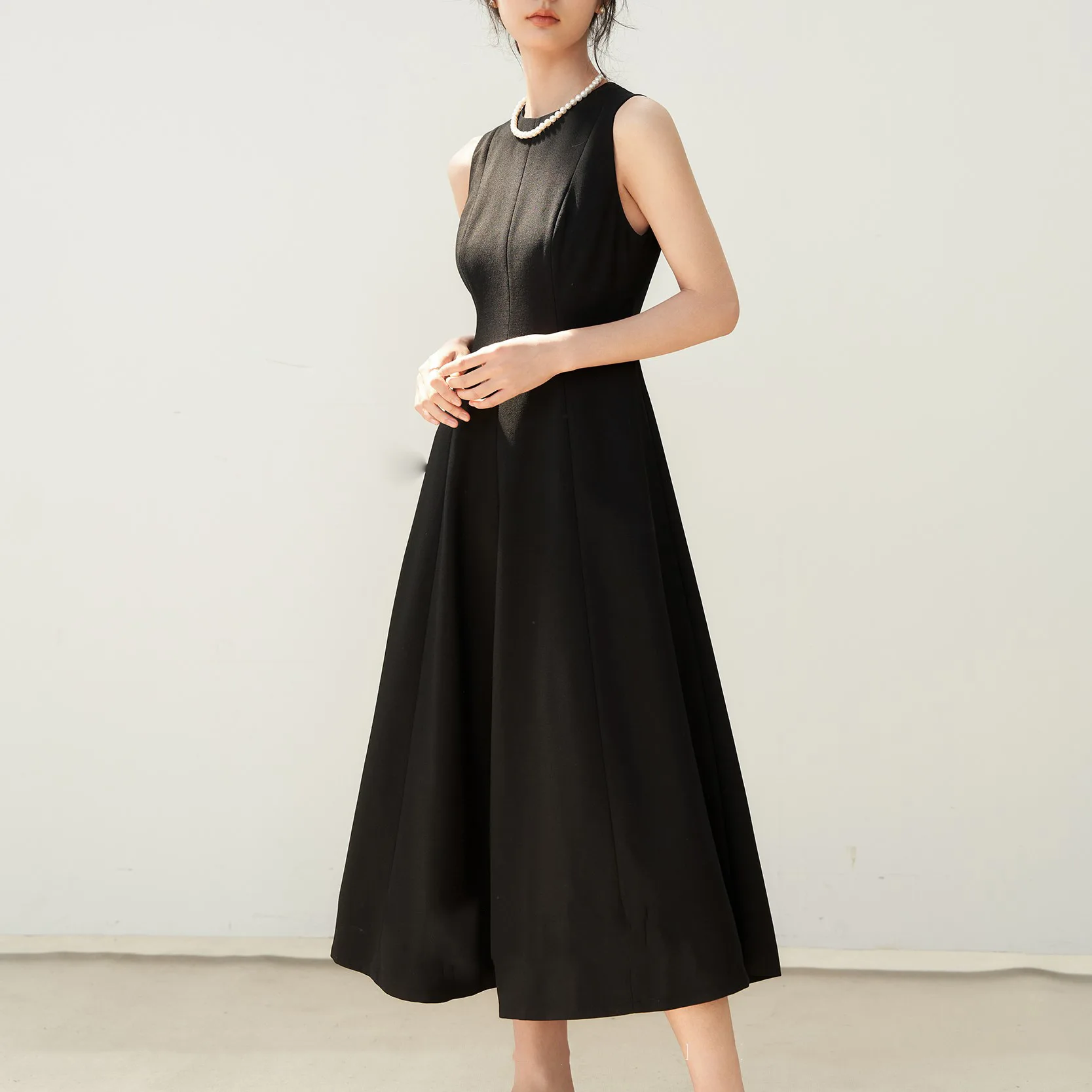 Frauen Sommer Frankreich Stil Elegante A-linie Empire Taille Kleid Oansatz Ärmel Einfarbig Einfache Weibliche Kleid Importierte Kleidung