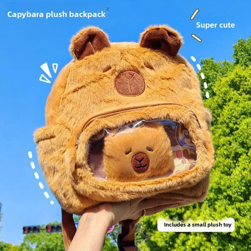 

Large Capaci Plu Capybara Doll Bapa Children's School Bag Cartoon Sle Birthday Gift Double oulder Bag for Boys An...
