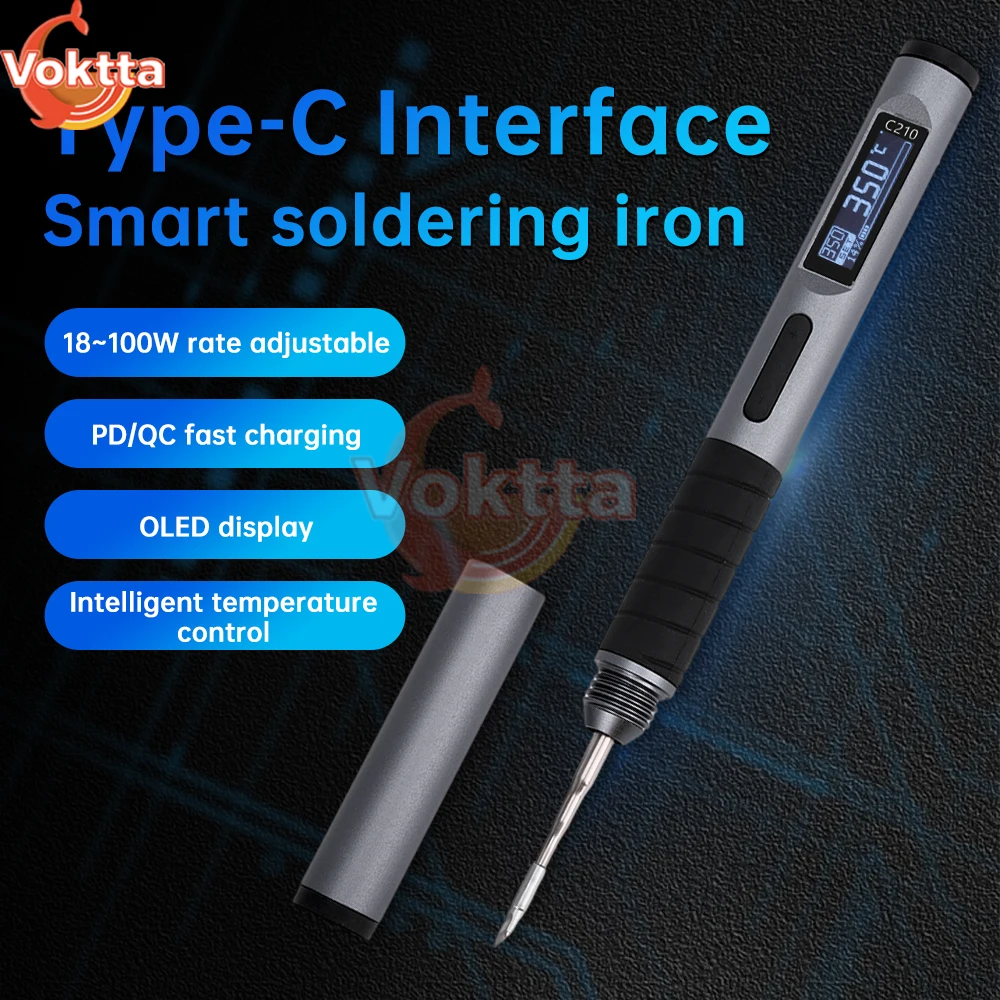 C210 Soldering Iron Adjustable Temperature 100W Fast Heating Electric Soldering Pen Portable Digital Smart Welding Station Kits