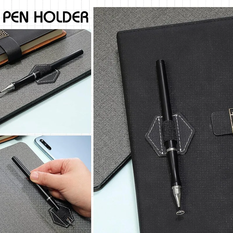 10 Piece Self Adhesive Pen Holders PU Leather About 4.5X4cm For Notebook Hexagon Elastic Journal Pen Holders Loop Holders