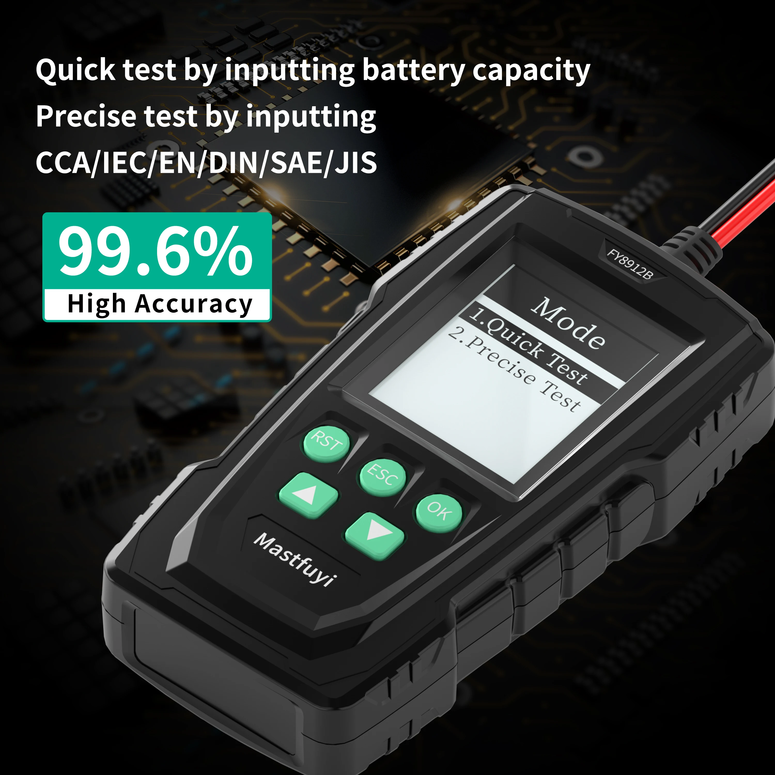 MASTFUYI FY8912B Car Automotive Battery Tester 12/24V Battery System Analyzer 100-2000CCA Charging Cranking Diagnostics Tools