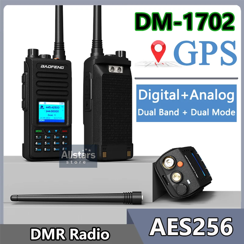 DM-1702 Baofeng DMR Radio GPS Walkie Talkies Digital Dual Band Dual Mode Analog DM1702 Tier1+2 AES256 Long-Range Communication