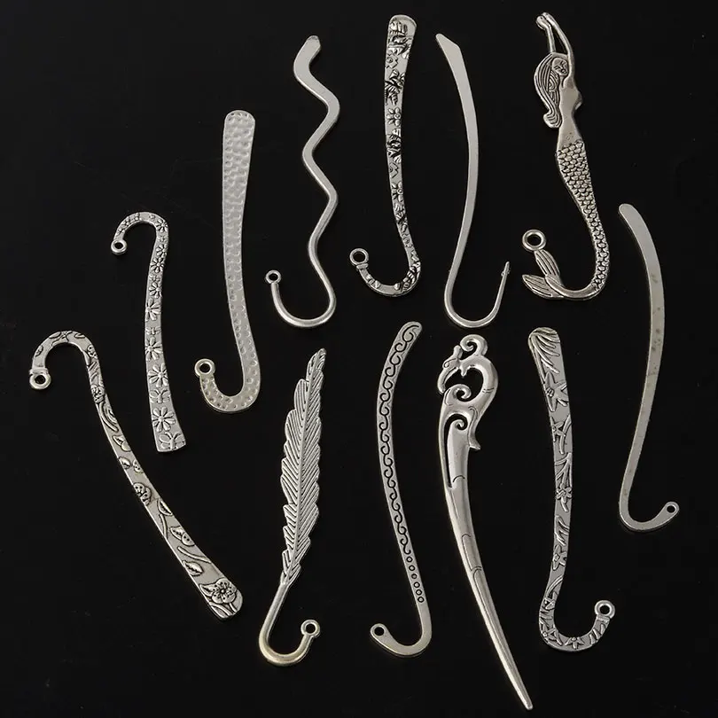 12pcs Mixed Metal Bookmark Pendants For Jewelry Making Supplies Leaf Flower Vintage Charms DIY Accessories Vintage Findings Bulk