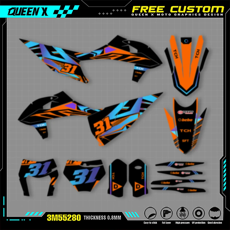 

QUEEN X MOTO For KTM SX SXF 2019 2020 2021 2022 EXC XCW 2020 2021 2022 2023 Motorcycle Graphics Decal Stickers Kits Number Name