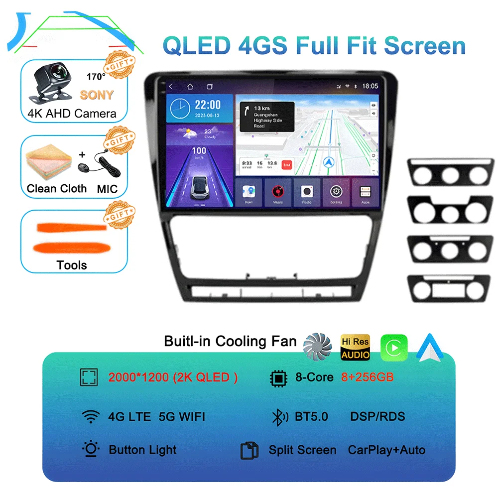 10.1 "Android 16 Autoradio Multimidia Video Player WIFI + 4G 2din Navigatie GPS Voor SKODA Octavia 2 A5 2007-2014 Head Unit Stereo