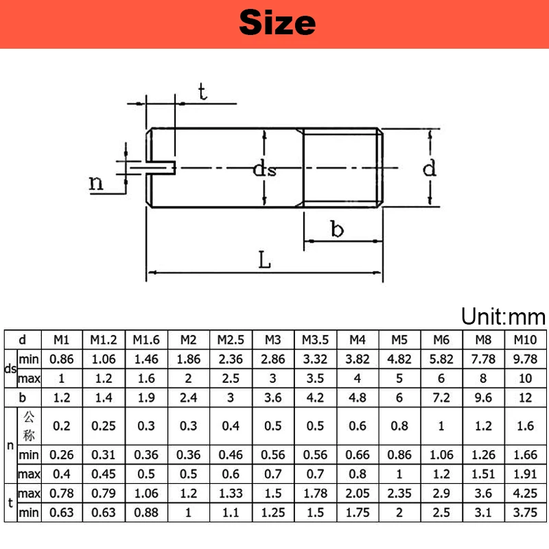 GB878 One-word Groove External Thread Cylindrical Pin Positioning Pin Slotted Pin Screw 304 Stainless Steel M2M2.5M3M4M5M6M8M10