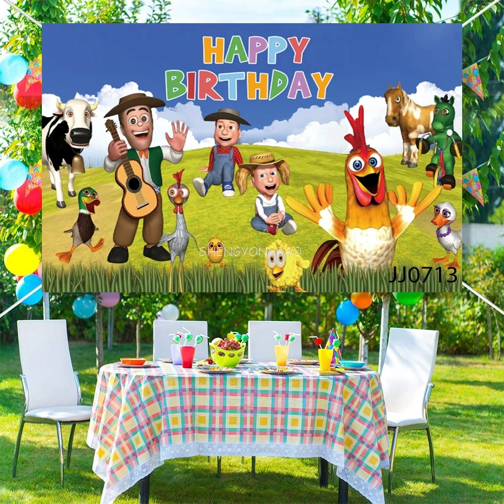 La Granja De Zenon 사진 배경 어린이 1 생일 파티 녹색 잔디 농장 헛간 동물 트랙터 사진 배경 NJ-01