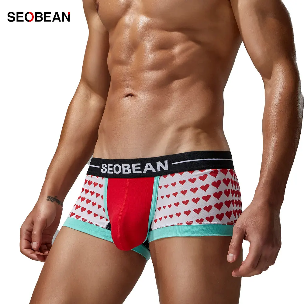 SEOBEAN Men's Ice Silk Boxer Shorts Low Waist Trendy Wave Point Square Leg Four Corner Underwear