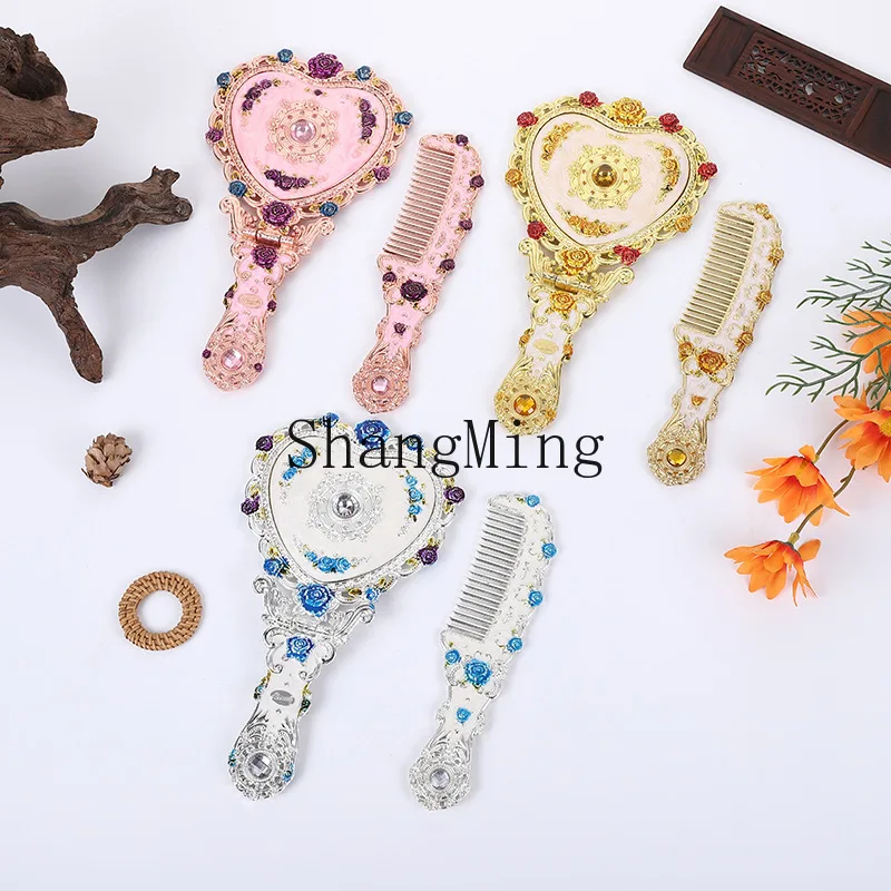 

Зеркало для макияжа CL Light Luxury Rose, складное, в ретро-стиле, портативное, с ручкой, настольное, с расческой, оптом.