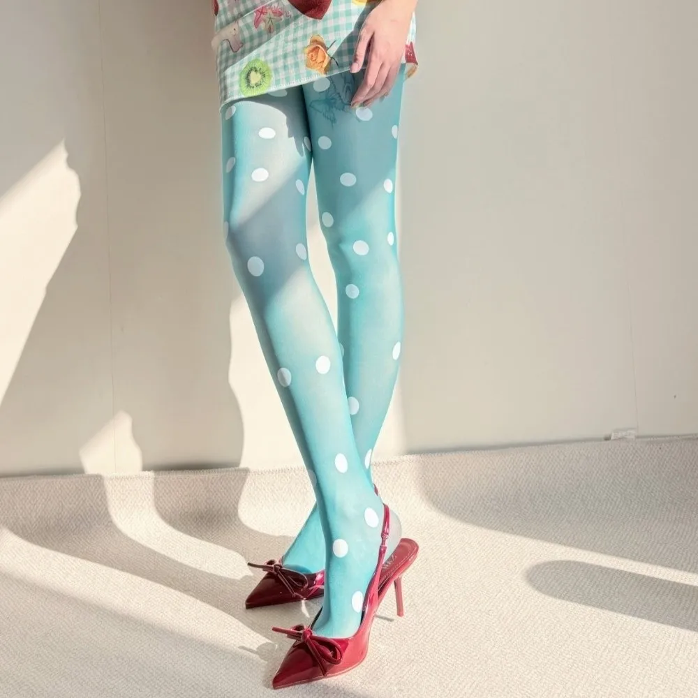 Sweet Colorful Polka Dot Stockings Elastic Breathable Large Dot Pantyhose Seamless Slimming Y2K Retro Silk Stockings Cosplay