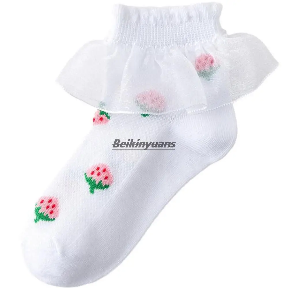 Girls' summer thin lace socks mesh lace princess socks girls' baby strawberries summer children's socks cotton