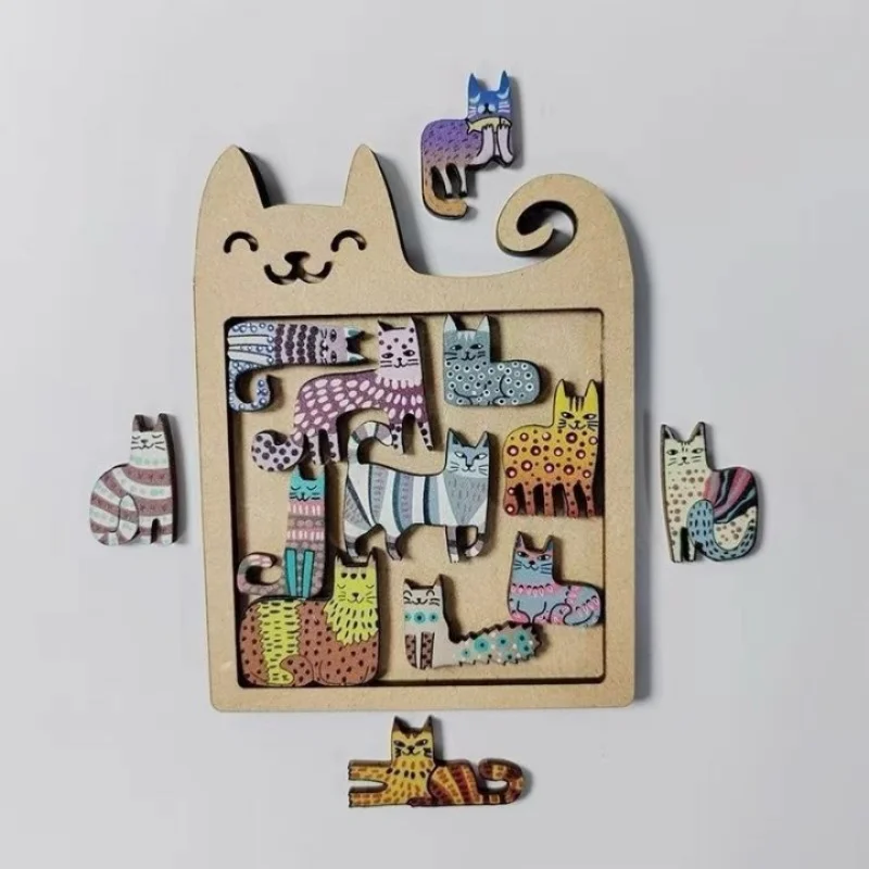 Brain Burning Challenge: 13 Irregular Wooden Colorful Cute Cat Puzzles, Puzzles, Puzzle Toys, Children's Birthday Gifts
