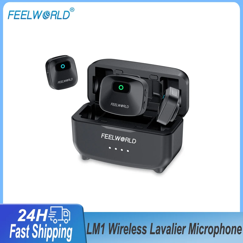 

FEELWORLD LM1 Wireless Lavalier Microphone Noise Cancellation Type-C for iPhone Android Computer Vlog Camera with Charging Case