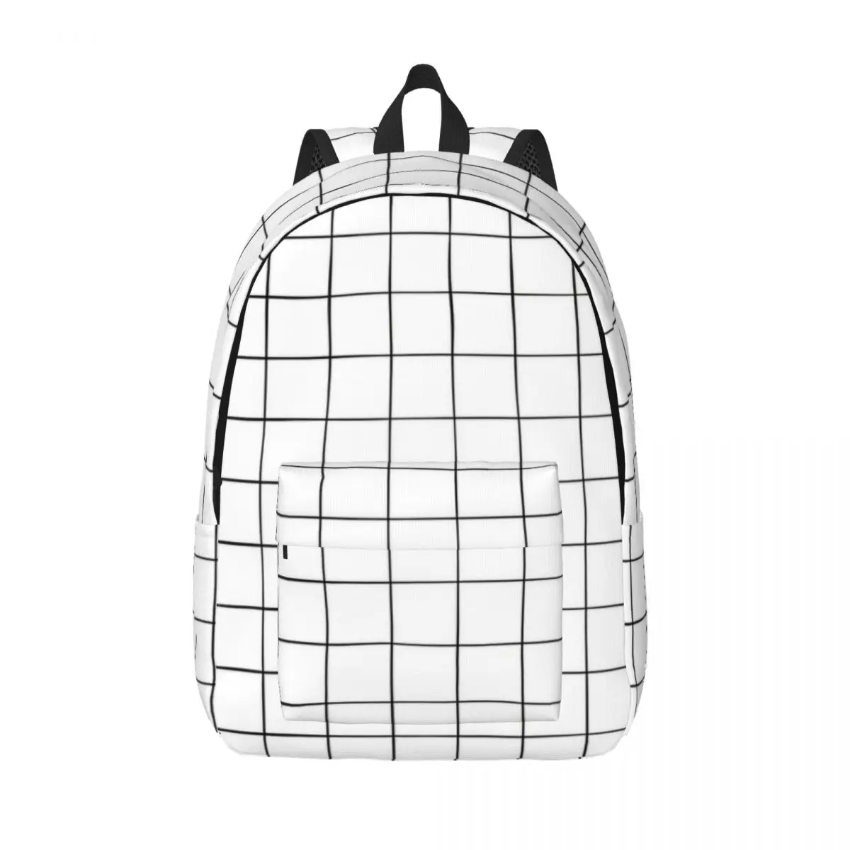 

White Grid Minimalist Design Backpack for Kindergarten Primary School Student Chic Trend Bookbag Boy Girl Kids Canvas Daypack