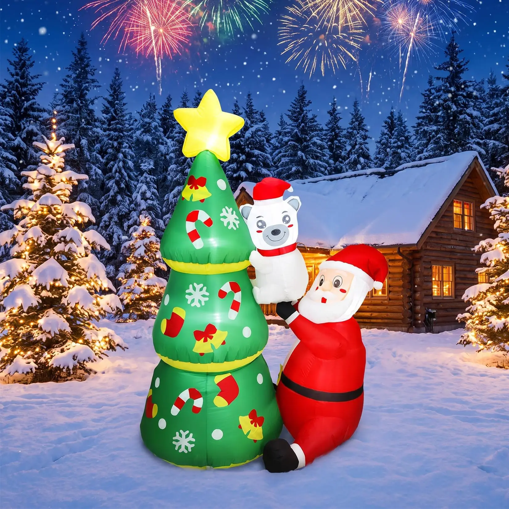 7ft Christmas Inflatable Santa & Polar Bear With Tree, Lighted Blow Up Yard Decor With Leds, Blower, Stakes For Home Lawn Garden Porch 7