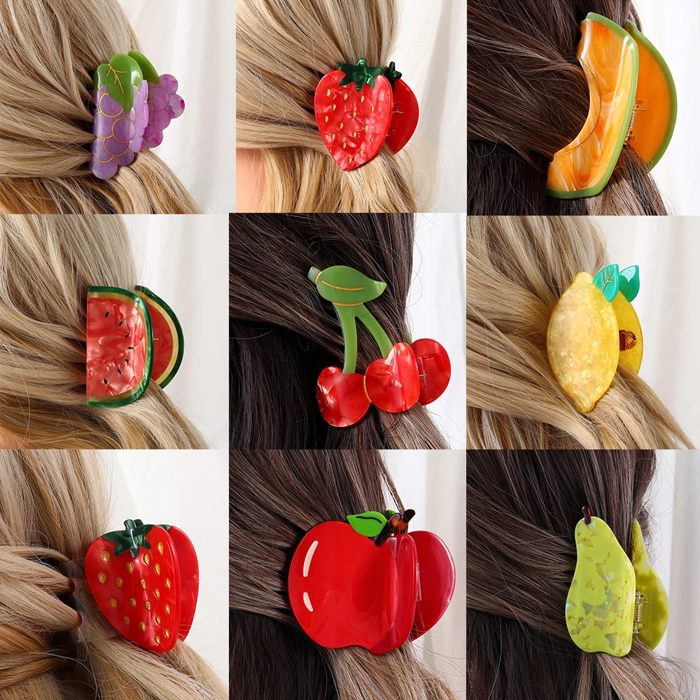 1pc Ladies Acetate Strawberry Hair Clip Fruit Series Gripper Cherry Watermelon Grape New Gripper Instagram Hair Accessories