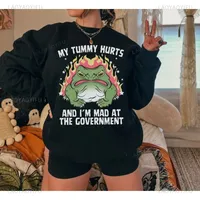 My Tummy Hurts and I'm Mad At The Government Frog Unisex Sweatshirt Funny AnimeFrog Graphic Weirdly Specific Meme Sweater