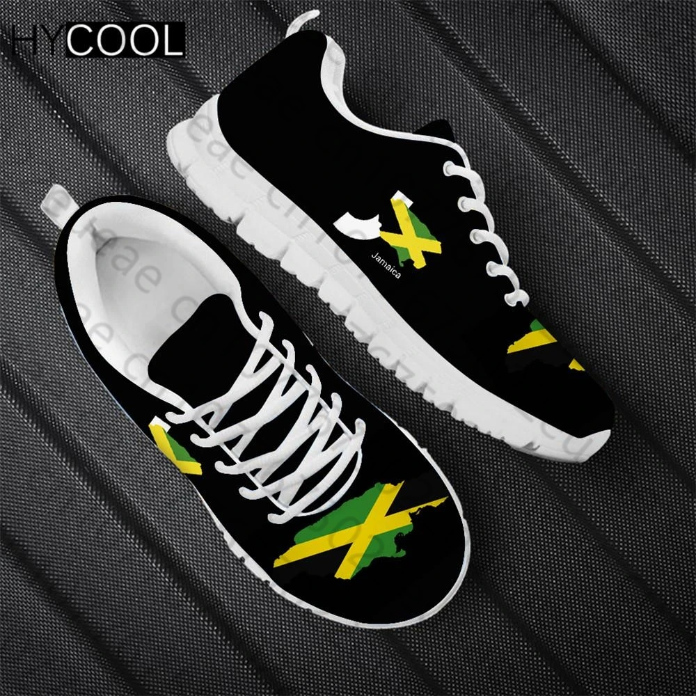 HYCOOL Unisex Flat Running Shoes Art Jamaican Flag Designs Athletic Slip On Anti-Skid Sports Footwear Women Tenis Sneaker Scarpe