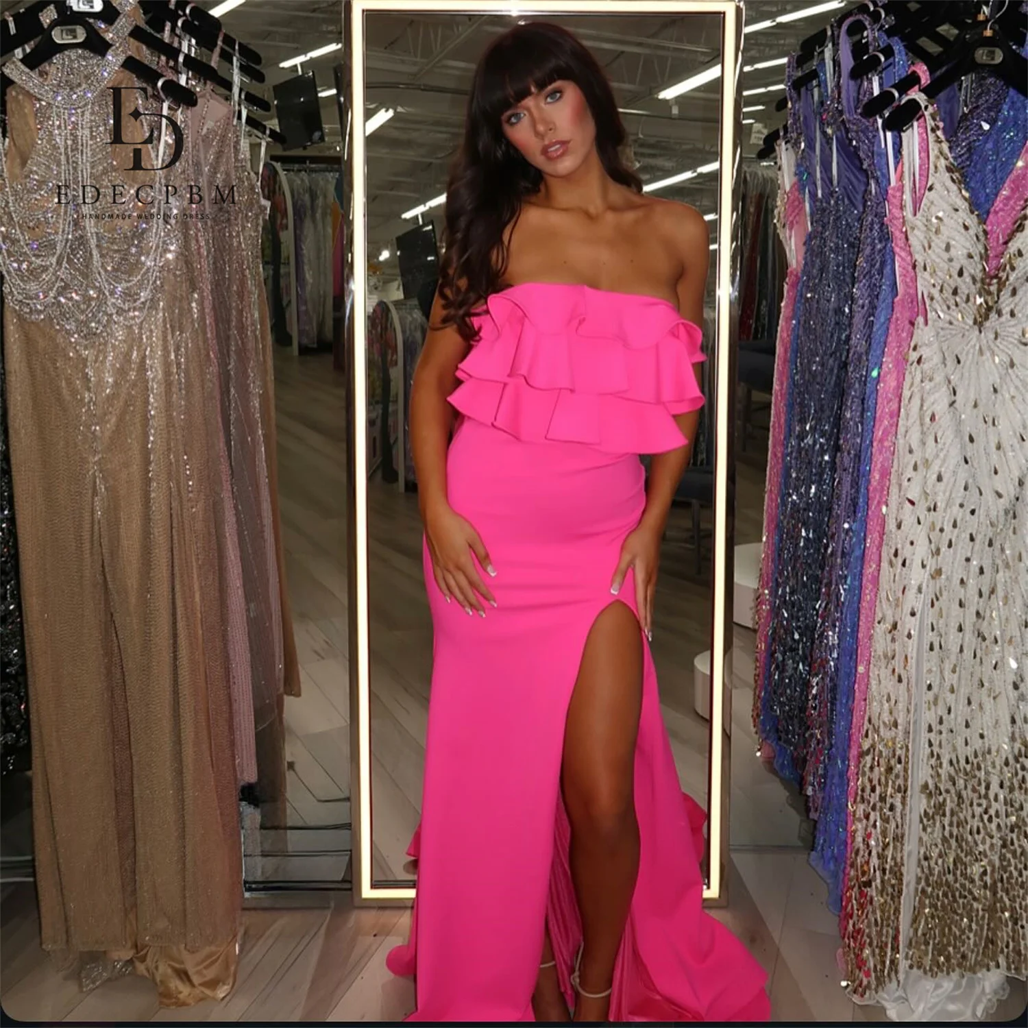 

EDECPBM Ruffle Edge Dresses Gala Customized Prom Dresses 2025 Woman Rose Red فساتين سهرة Vestidos De Festa Women's Prom Dress