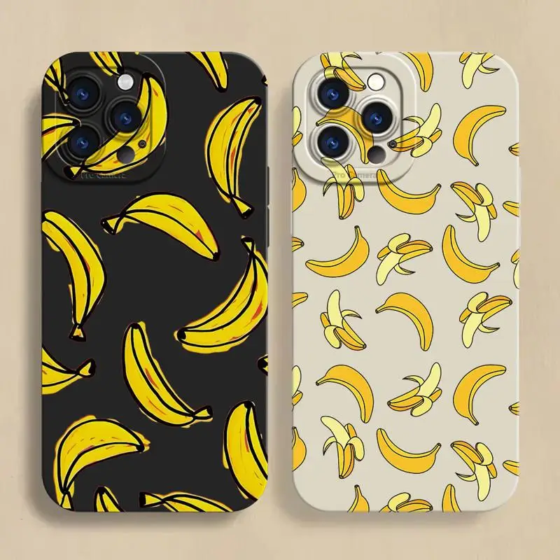 Passionate Banana Phone Case for Apple iPhone 13 Mini 12 Pro 14 Plus XS Max 11 Pro XR SE 15ProMax Square Liquid Soft Cover