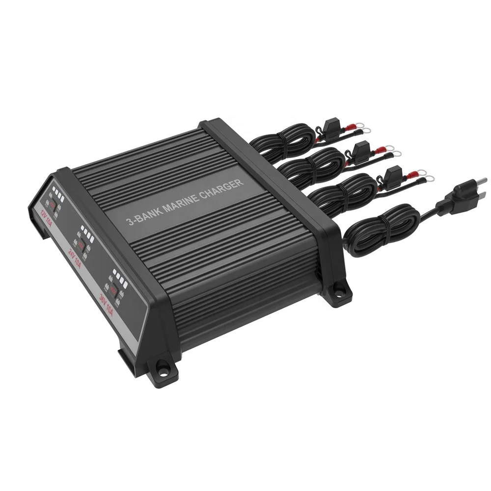 IP67 Waterproof Multi-Bank Intelligent 10A LiFePO4 Battery Charger 12V 24V 36V for Marine and Boat with ROHS Certificate