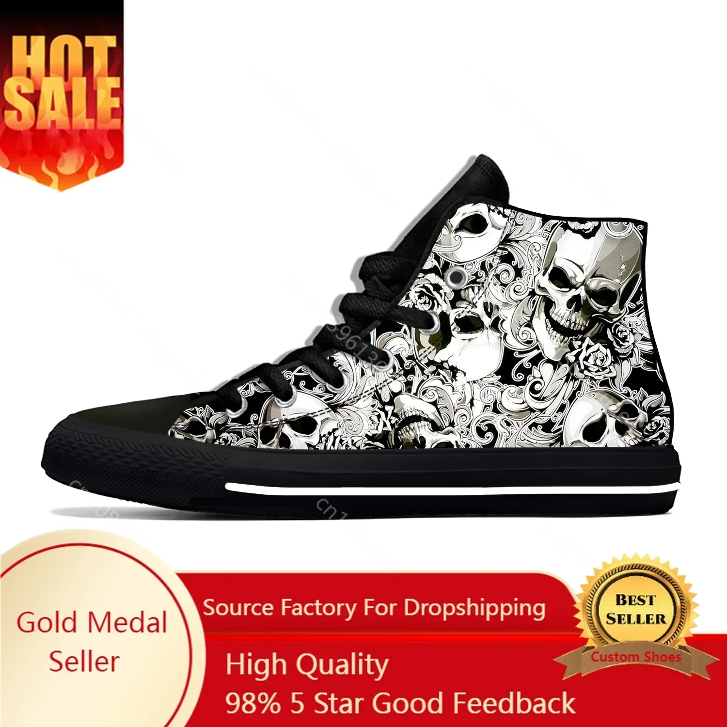 Hot SKull PAisley Gothic Goth Horror Punk Scary Cool High Top Breathable Men Women Summer Sneakers Lightweight Casual Shoes