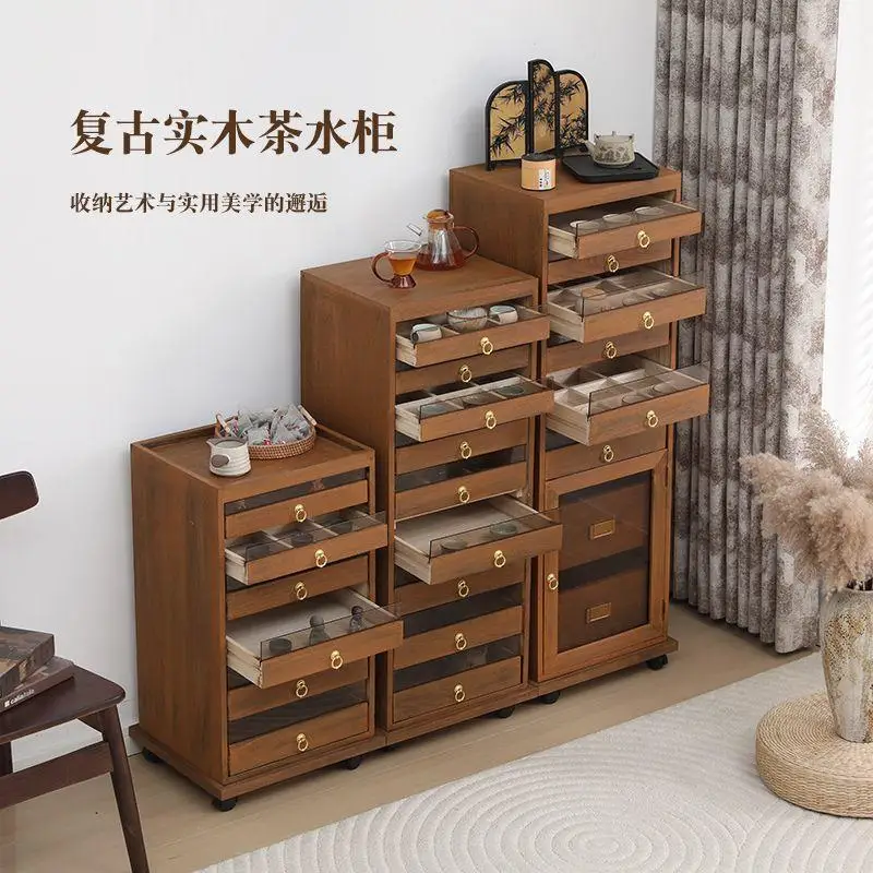 New non-sticky walnut solid wood bracelet dental cabinet Wenwan jewelry tea set storage cabinet floor jewelry storage