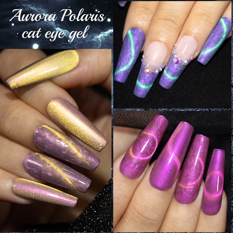 7.5ml Aurora paillettes coquille fil chat Gel magnétique vernis à ongles scintillant Double lumière oeil de chat Gel tremper UV vernis d'art des ongles