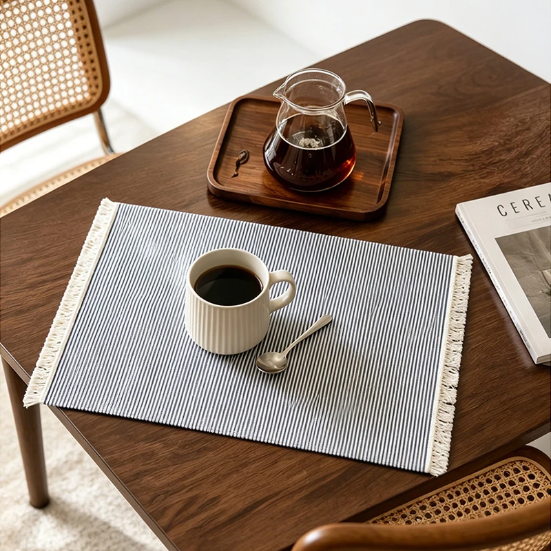 2/6/12Pcs Minimalist Ins Black and White Striped Fringe Edge Napkins Anti Scalding for Kitchen, Restaurant, Holiday Gatherings