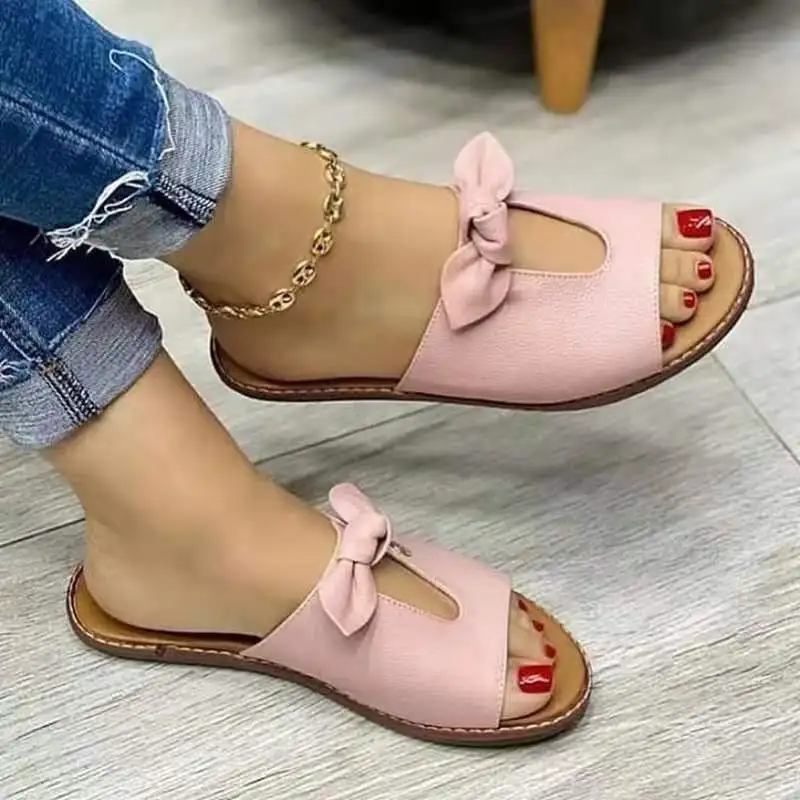 Summer Women Slippers Shoes Cute Butterfly-Knot Flats Casual Sandals Solid Color Beach Sandals womens shoes  sandals women 2023