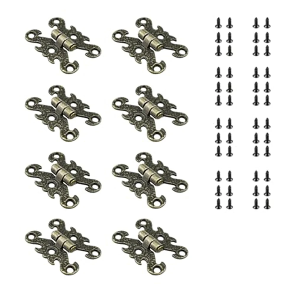 8 Piece Antique Decorative Door Hinges with Folding Feature and Mounting Screws Suitable for Wooden Boxes and DIY Craft Projects