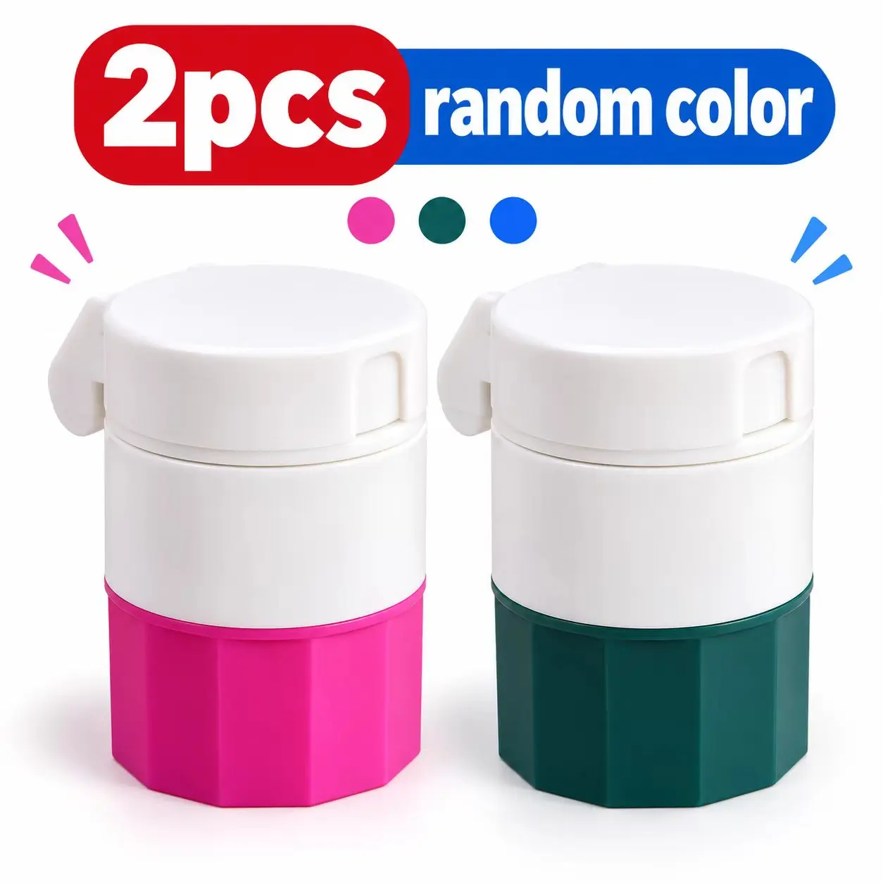 2pcs color random portable four in one drug grinder, ABS pill container, suitable for carrying outside