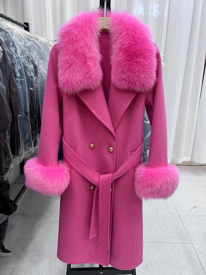 2025 New Women Winter Coats Cashmere Sheep Wool Blends Real