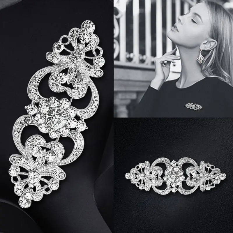 2Pcs Large Luxury Brooch Vintage Alloy Brooches Flower Crystal Brooch Pin Women Jewelry Girls Brooch for Clothing