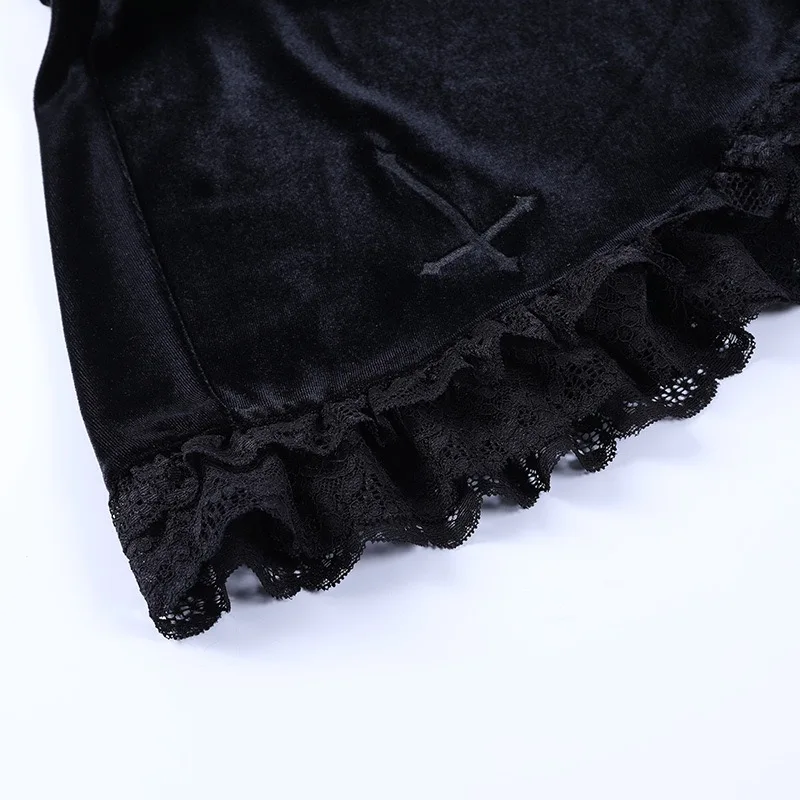 

loween Embroidered Velvet Skirt High Waist Women's Faion Design ort Skirt Bla Autumn Season Commute Sle