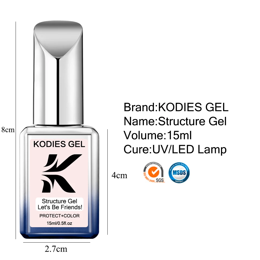 KODIES GEL Neutral Pink Structure Gel Nail Polish 15ML Semi Permanent UV/LED Rubber Base Gel French Manicure Basic Gel Varnish