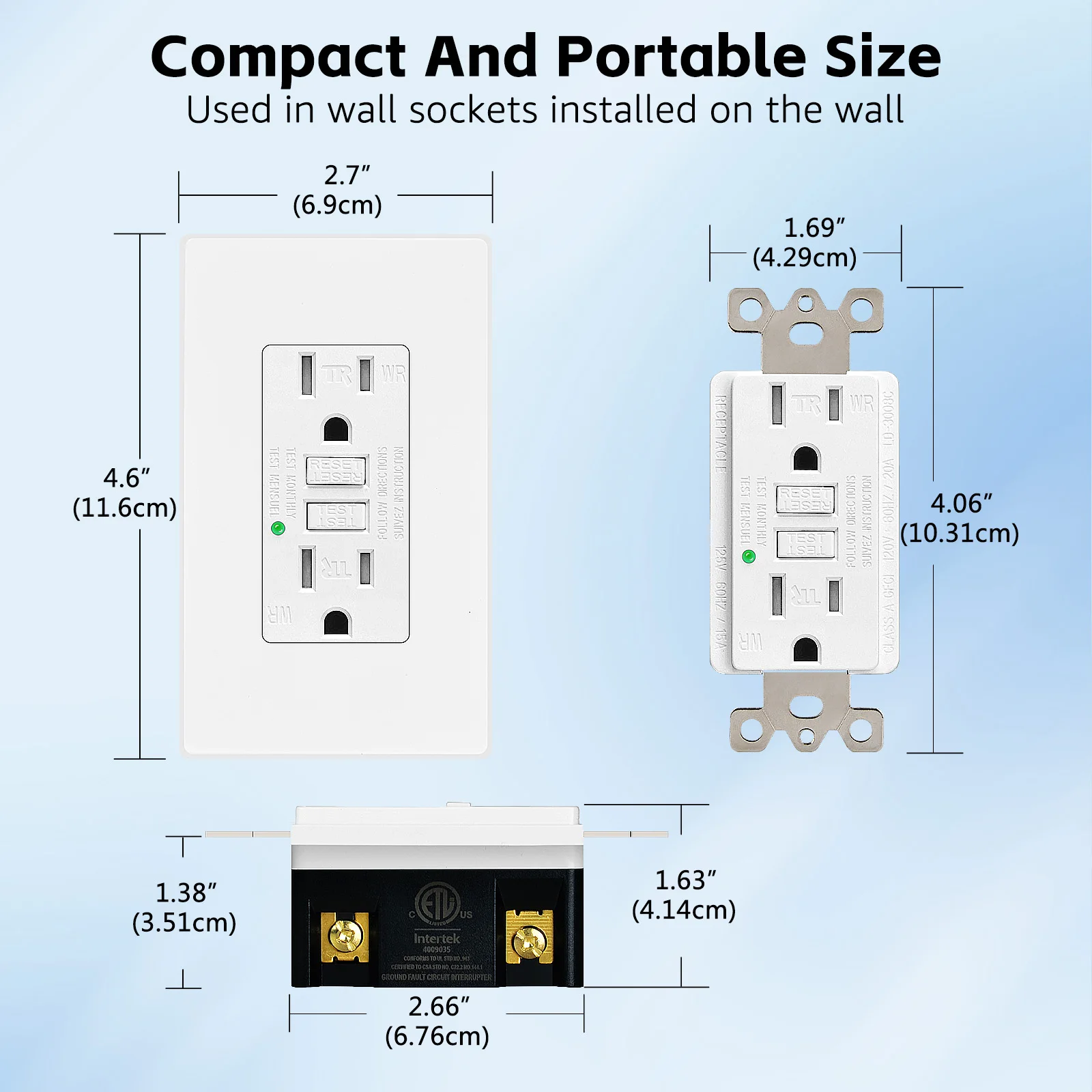 GFCI Outlet Receptacle 15/20A GFCI Replacement Weather Resistant Tamper Resistant White Electrical Outlets for Outdoor/Kitchen